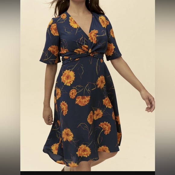 Amour Vert silk Joselle marigold dress M - Picture 3 of 11